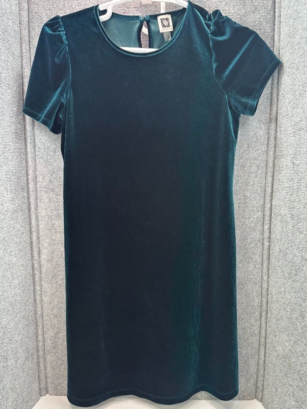 Anne Klein Velvet Dress Size 6 Emerald Teal Puff Sleeve Shift Cocktail Holiday